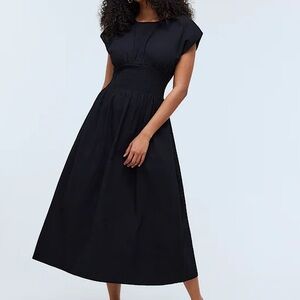 Madewell Black Smocked-Waist Midi Seersucker Dress